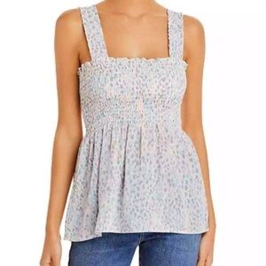 Bloomingdale’s AQUA Abstract Print Smocked Sleeveless Top
